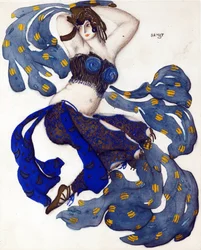 Odaliska. Projekt kostiumu do baletu Szeherezada N. Rimskiego-Korsakowa - Bakst, Leon (1866-1924) - 1910 - Akwarela, Gwasz na papierze - 33x28 - Kolekcja prywatna