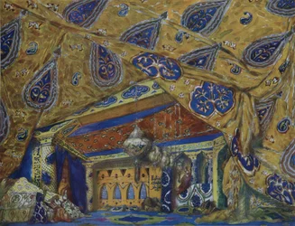 Scenografia do baletu Fantazja orientalna Ippolitova-Ivanova i Musorgskiego, 1913