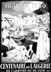 Plakat wystawowy Algier 1830 - 1930 rysunek Francuska Algieria Plakat Algier 100 lat