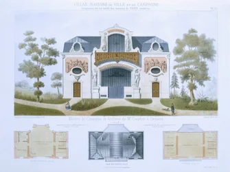 Dom i warsztaty pana Courbeta w Ornans, z „Wille, domy miejskie i wiejskie na podstawie współczesnych domów Paryża”, ok. 1864