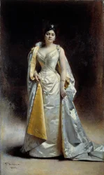 Pełnowymiarowy portret Madame Albert Cahen z Antwerpii Obraz Leona Bonnata (1833-1922) 1891 Nd. 1,34x2,27 m Bayonne, Muzeum Bonnat