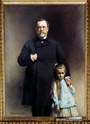 Portret francuskiego lekarza Louisa Pasteura (1822-1895) z małą córeczką Camille Vallery Radot Obraz Leon Joseph Bonnat (1833-1922) 1886 Paryż, musee Pasteur - Portret francuskiego lekarza Louisa Pasteura (1822-1895) z wnukiem -córka, C