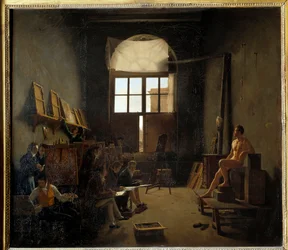 Wnętrze pracowni Davida w Kolegium Czterech Narodów w 1814 roku (obecnie Institut de France). Obraz Mathieu Cochereau (1793-1817)