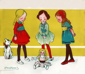 Dziewczyny bawiące się lalkami. (Ilustracja; ok. 1910)