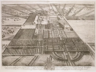 Badminton House w hrabstwie Gloucester, grawerowany przez Johannesa Kipa (ok. 1652-1722) (patrz także 192764)