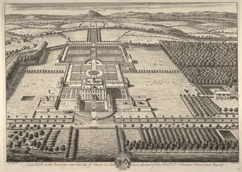 Eaton Hall nad rzeką Dee w pobliżu miasta Chester w Cheshire, siedziba Szanownego Sir Thomasa Grosvenora (rycina)