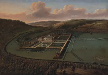 Południowo-wschodnia perspektywa Hampton Court, Herefordshire