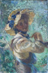 Dama w ogrodzie (olej na płótnie)