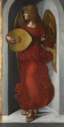 „Anioł w czerwieni grający na lutni” Obraz ze świty Leonarda da Vinci (Leonarda da Vinci) (1452-1519) około 1490-1499 Londyn Galeria Narodowa