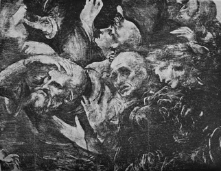 Adoracja Trzech Króli - Naczelnicy grupy za klęczącym królem po prawej stronie, c1481 1945