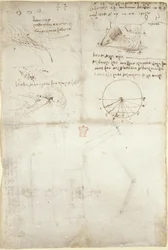 Arundel 263, f.126v Trzy notatki i szkice na wodzie; schemat lotu ptaków, ok. 1500-5 (pióro i atrament na papierze)