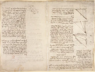 Arundel 263, f.216v, f.217 Notatki i szkice z „Codex Arundel” (pióro i atrament na papierze)