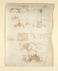 Arundel 263, f.224 Uwagi i wykresy; szkice gór i jaskini, z „Codex Arundel” (pióro i tusz na papierze)