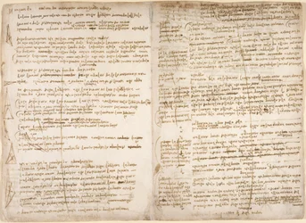 Arundel 263, f.267v, f.266, Uwagi i wykresy dotyczące matematycznej definicji punktu, linii i powierzchni do „Pierwszej księgi o wodzie” („Libro primo delle acque”) (do góry nogami), z „Kodeksu” Arundel” (pióro i atrament na papierze)