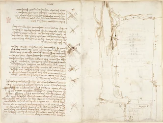 Arundel 263, f.276v, f.273r, Notatki i szkice o wietrze, zatytułowane „del vento”