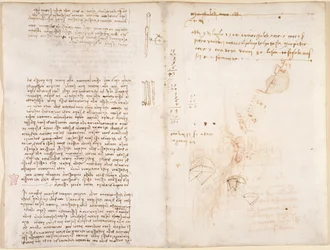 Arundel 263, f.277v, f.272 Notatki i szkice dotyczące mechaniki, z „Codex Arundel” (pióro i atrament na papierze)