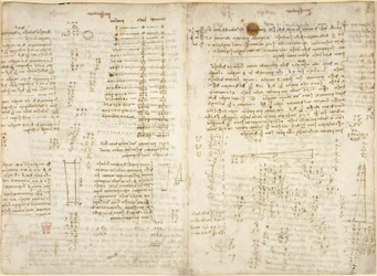 Arundel 263, f.280v, f.279 Notatki, diagramy i obliczenia matematyczne, zatytułowane „presspectiva”, dotyczące piramid „żrących”, z „Codex Arundel”