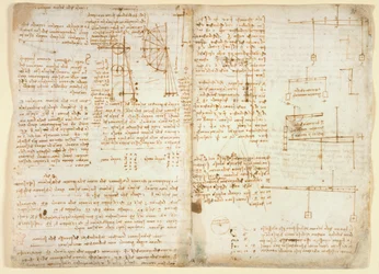 Arundel 263 f.32v, f.31 Uwagi i diagramy dotyczące mechaniki, z „Codex Arundel”