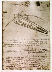 Fragment rękopisu Da Vinci opisującego zasadę działania i budowę "latającej maszyny" (rękopis)