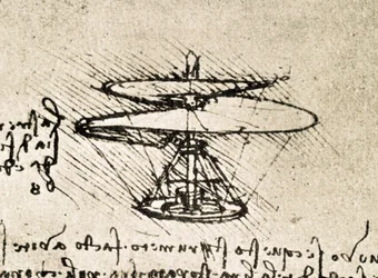 Fragment manuskryptu Da Vinci opisującego zasadę działania i budowę "śruby lotniczej (helikoptera)" (manuskrypt)