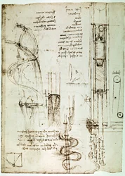 Fragment rękopisu Da Vinci opisującego zasadę działania i konstrukcję "Pile Drive (Pile Mallet)" (rękopis)
