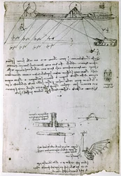 Fragment rękopisu Da Vinci opisującego zasadę działania i budowę "pogłębiarki morskiej" (rękopis)