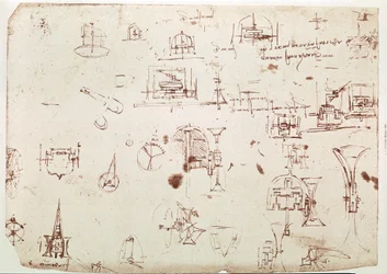 Fragment rękopisu Da Vinci opisującego zasadę działania i budowę "łodzi z napędem za pomocą kół" (rękopis)