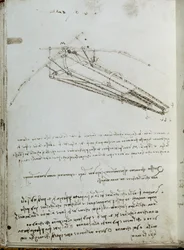 Latająca maszyna rysunek. Rękopis Leonarda De Vinci (Leonardo da Vinci