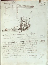 Latająca maszyna rysunek. Rękopis Leonarda De Vinci (Leonardo da Vinci