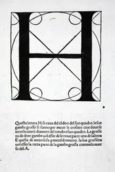 H, ilustracja z „Divina Proportione” Luca Pacioli (ok. 1445-1517), pierwotnie wyd. Wenecja, 1509