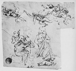 Madonna adorująca Dzieciątko Chrystus i inne postacie, ok. 1480 1945