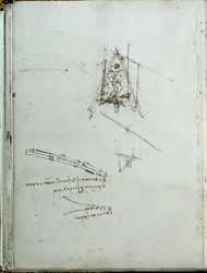 Nauka i technika: rękopis o maszynach latających, przodek śmigłowca. Księga Leonarda da Vinci (Leonardo da Vinci) (1452-1519). Około 1487 r. Paryż, Biblioteka Institut de France