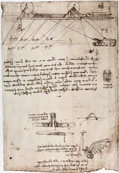 Studium dla pogłębiarki morskiej Leonarda de Vinci (Leonardo da Vinci) (1452-1519). Rysowanie piórem i atramentem.