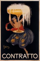 Plakat reklamowy wina musującego „Contratto”: mała wróżka, elf unoszący ogromny kubek. Ilustracja Leonetto Cappiello (1875-1942) 1922