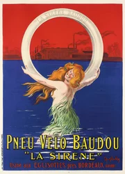 Plakat reklamowy opon rowerowych „La Sirène”, produkowanych przez Pneu Velo Baudou, ok. 1920