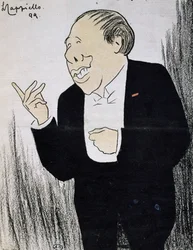 Aktor Alexandre Coquelin, znany jako Coquelin Cadet (1848-1909) w karykaturze