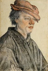 Portret młodzieńca w czapce i skręcony w prawo, ok. 1500-42 (kreda i pranie na papierze)