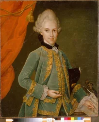 Portret hrabiego Karola Gustawa von Simolin (1715-1777). Obraz Leonharda Schorera (1715-1777), olej na płótnie. sztuka niemiecka
