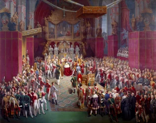 Koronacja cesarza Austrii Ferdynanda I (1793-1875), będącego również królem Czech jako Ferdynand V, w katedrze św. Wita w Pradze, 1836, Praga, Galeria Narodowa