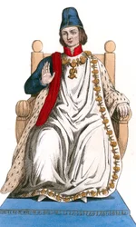 król Francji Ludwik XI ubrany w garnitur zakonu Saint Michel