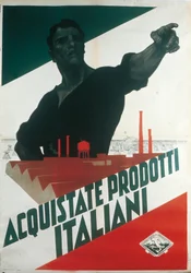 Kupujcie włoskie produkty, faszystowski plakat propagandowy z okresu autarkii