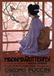 Plakat Leopoldo Metlicovitz do „Madame Butterfly” Giacomo Pucciniego wyprodukowany na premierę 17 lutego 1904.