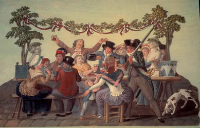 Rewolucja Francuska 1789: „Posiłek Republikański””. Gwasz des freres Lesueur (XVIII wiek)