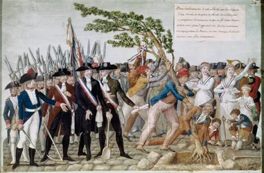 Sadzenie drzewa wolności. Grawerowanie braci Lesueur (XVIII wiek). Paryż, Musee Carnavalet.