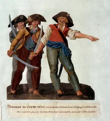 Reprezentacja Mathieu Jouve Jourdana dit Jourdan Coupe-Tete (1749-1794), okrutnego rewolucjonisty, który zasłynął po masakrze na lodowcu w Awinionie w październiku 1791 roku. Gwasz freres Lesueur (XVIII wiek)
