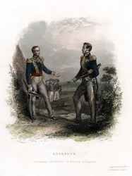Spotkanie generałów San Martin i Bolivar, Guayaquil, Ekwador, 1822, XIX wiek.