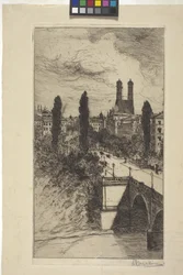 Maximiliam Street i Frauenkirche, Monachium, Bawaria (akwaforta)