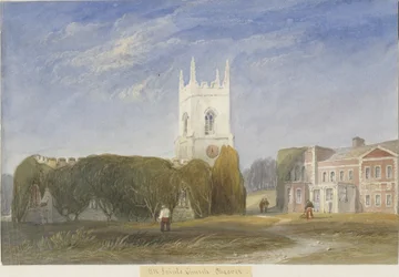 Kościół Okeover – „Wszystkich Świętych”: malarstwo akwarela i [ok. 1830-1840]