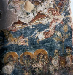 Anioł i święci, fresk w klasztorze Agios Georgios, Diavaide, Kreta, Grecja (zdjęcie)