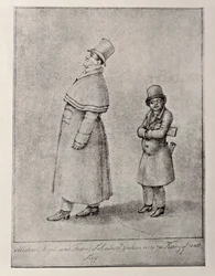 Austria, Wiedeń, Karykatura austriackiego śpiewaka barytonowego Johanna Michaela Vogla i kompozytora Franza Petera Schuberta, ok. 1825, rysunek ołówkiem